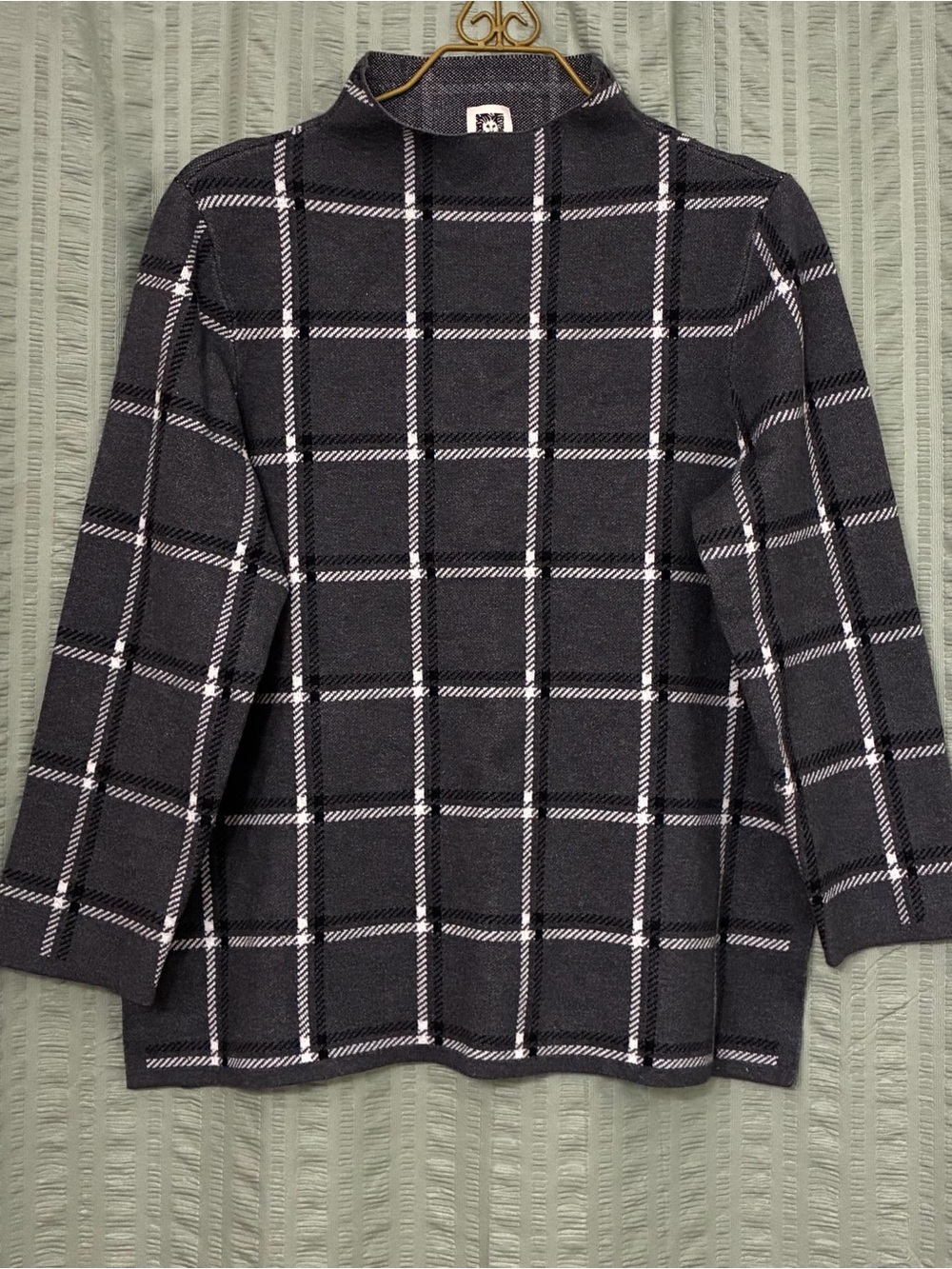 Anne Klein Windowpane Plaid Mock Neck Sweater